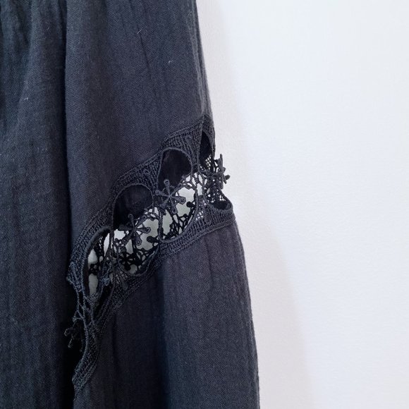 SURF GYPSY | BLACK GAUZE CROTCHET KIMONO DRESS MINI | OFF SHOULDER | M - Picture 5 of 6